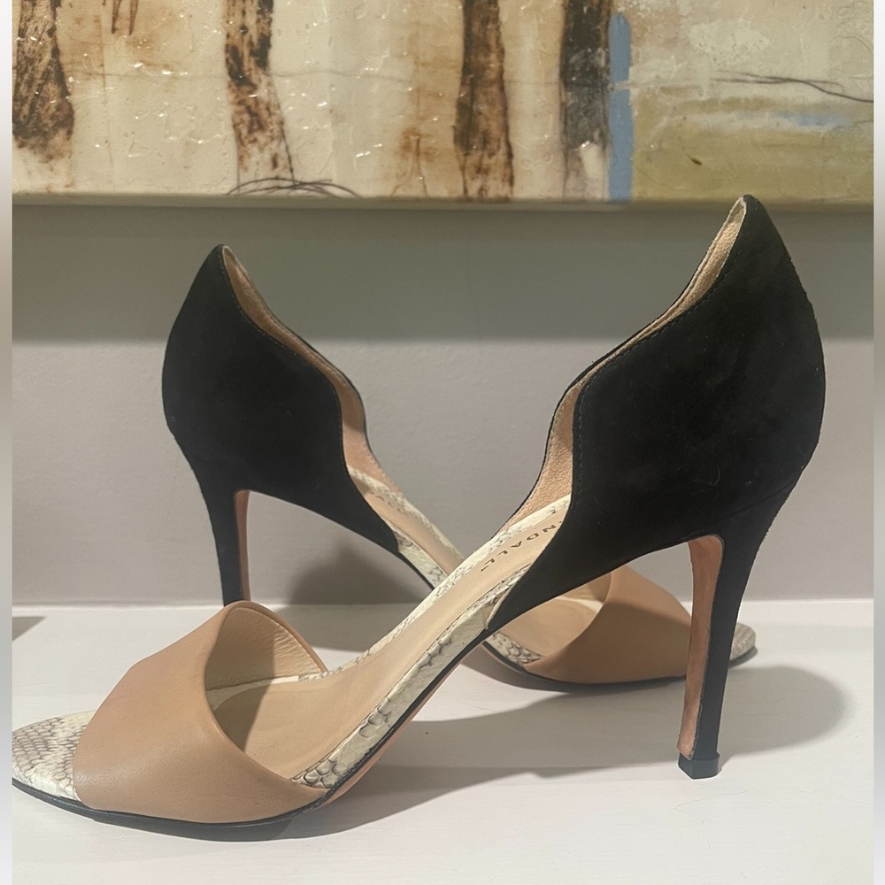 💥SALE💥Loeffler Randall~Charlotte Dorsay Heels ~Black/Tan/Snakeskin SZ. 9.5 B